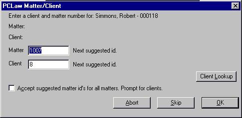During an initial Exchange in which you have chosen to have Amicus Attorney overwrite your PCLaw data, or on any subsequent Exchange, a dialog such as the one below may appear.