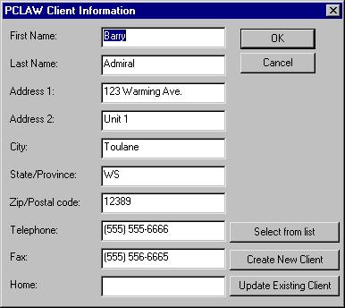 a Client to a new File created in Amicus Attorney will also cause this field to be populated with Client information. This is the Client data that will be exchanged with your PCLaw Client information.