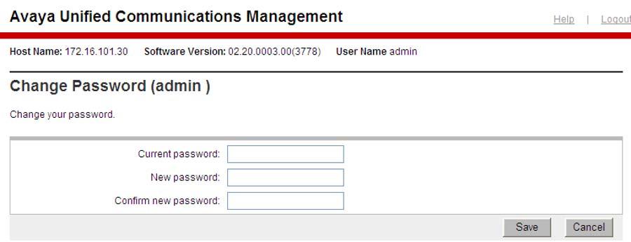 See Figure 36: Change Password web page on page 149. Figure 36: Change Password web page 4. The UCM Common Services Elements web page opens.