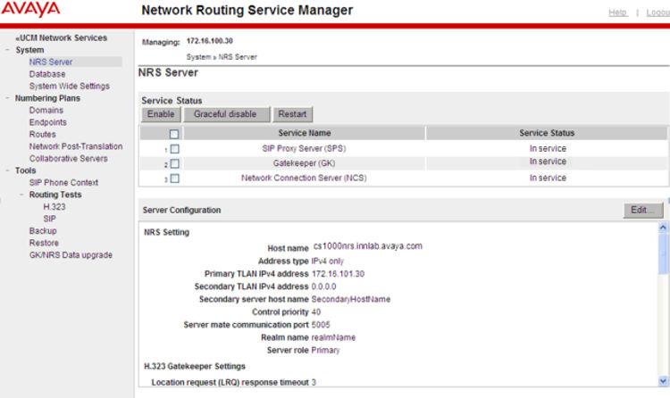 Configure and Manage the Network Routing Service UCM Network Services link Select the UCM Network Services link on the NRS Manager Navigator to return to the UCM Common Services web page without