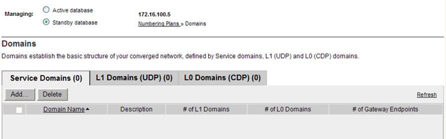 Managing a Service Domain Adding a Service Domain 1. In the NRS Manager Navigator select Numbering Plans > Domains. The Domains Web page appears as shown in Figure 48: Domains web page on page 175. 2.