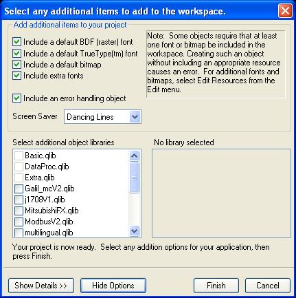 Workspaces Start a New Workspace This dialog box allows you to add or remove resources.