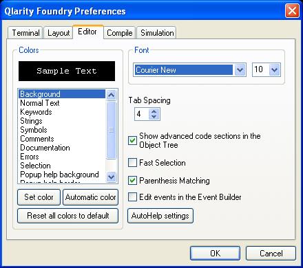 Editor Qlarity Foundry Preferences 6.3.