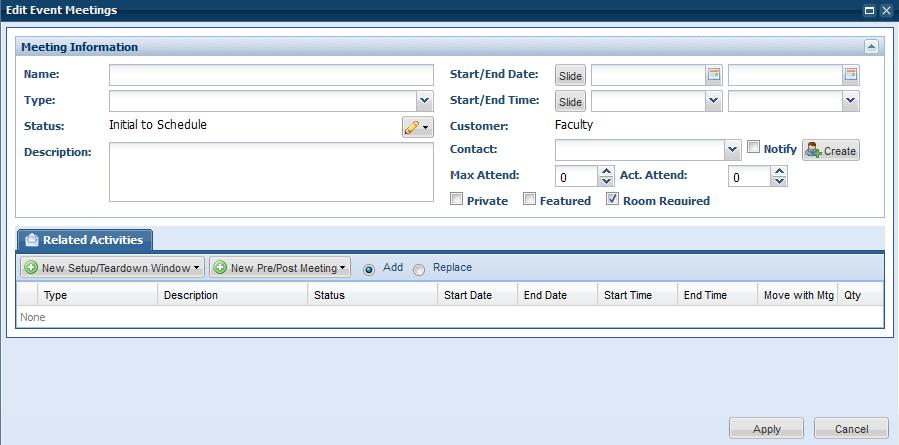 Room and resource assignments can be made in a similar way using the Assign Rooms option on the meeting list tab. To edit multiple meetings at once, perform the following: 1.