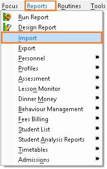 4. From the menu at the top, choose Reports / Import. 5.