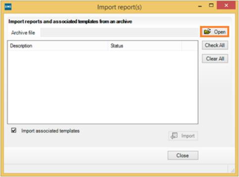 From this box, you can import report definition files.