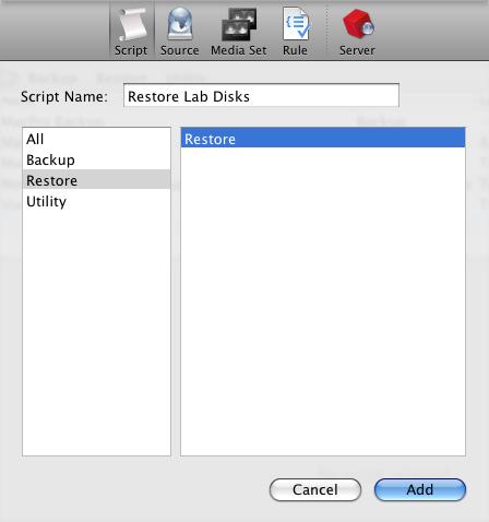 5. Click the Backups tab. Retrospect displays a list of the previous backups. Select the backup you want to restore by clicking the radio button next to it. 6. Click the Destinations tab.