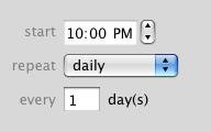 Repeat weekly tells a script to execute every n week(s), at the specified time, on the days that you select using the