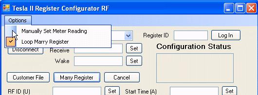 If the Manually Set Meter Reading option has been selected, you will be prompted to enter the meter reading, the meter ID, and register ID when