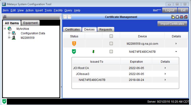 Certificate Tree View Use the certificate tree view to verify the certificate chain, which is the combination of root, intermediate, and server certificates required by the device.