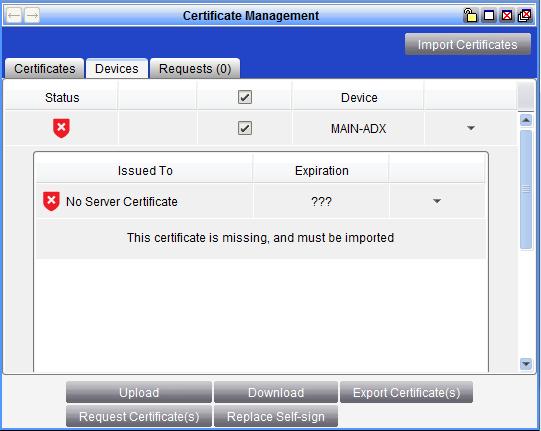 Figure 90: Missing Certificate Example Download Certificate Use the Download Certificate option to download server certificates independently from other actions.