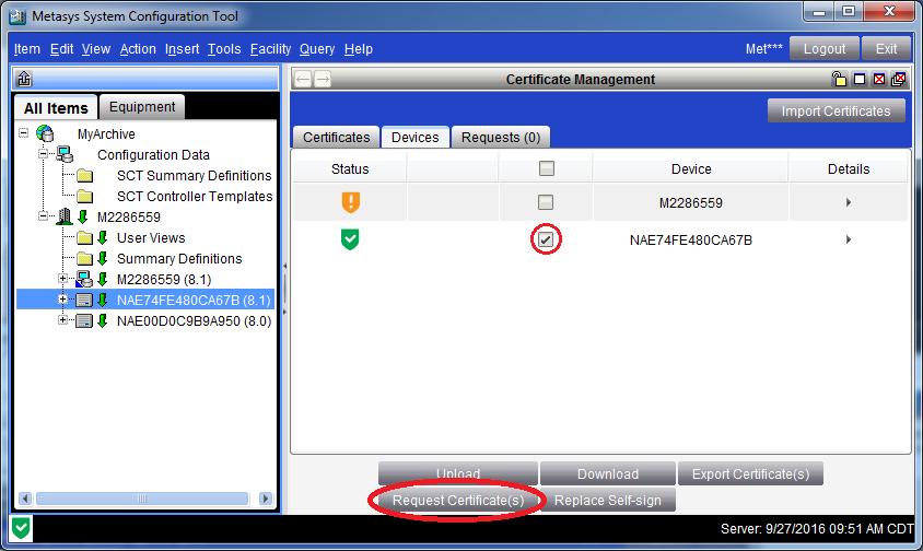 Figure 91: Request Certificate - Devices Tab 5.