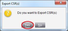 An Export CSR(s) confirmation window appears.