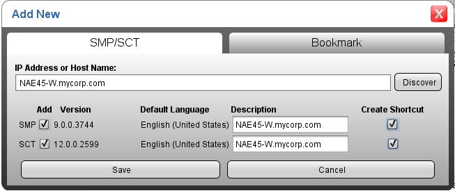 You can enter a descriptive name for the NAE in the Description field to make the NAE easier to find in the profile list, or you can keep the default IP address. Click Save.