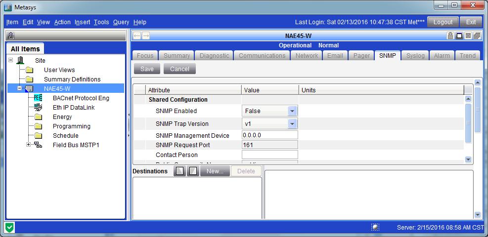 Creating NAE SNMP Alarm Notifications and Destinations You can set up an NAE to generate and deliver alarm and event messages on a network using SNMP network monitoring.