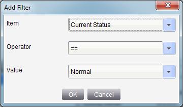Figure 41: Add Filter Dialog Box: Events 7. Select the item, operator, and value of the condition that you want to trigger a message to the Syslog server. 8.