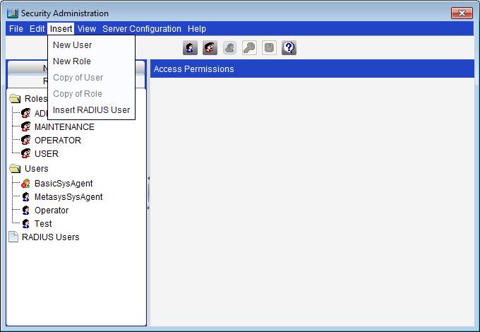 a. In the Insert Menu, click Insert RADIUS User. Figure 46: Adding a New User through the Menu Bar b. Right-click the RADIUS Users folder. Select Insert. 4. The User Properties dialog box appears.