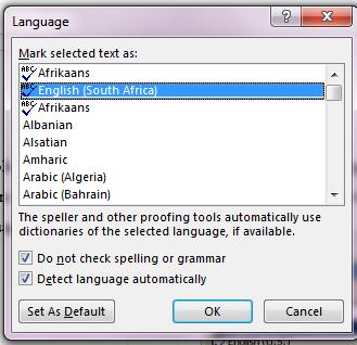 Language under the Language option in the Language group on the