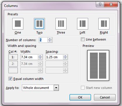Columns The column function is on the Page Layout tab in the Page Setup group.