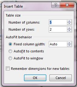 Then you can set the exact number of rows and columns and use the AutoFit behaviour options to adjust the table s size. 2.