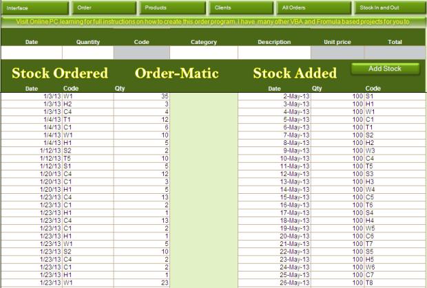 StockIn named range Add a named range StockIn =Stock!$E$6:$G$6 Clear Stock named range Add the named range "ClearStock" =Stock!$E$6,Stock!$F$6,Stock!$H$6,Stock!