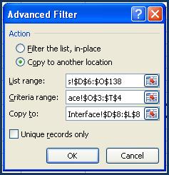 Try recording the advanced filter and then make the modifications as shown below. This code goes into the Filter module. [box style="note"]sub Advanced() 'Unprotect_All Application.