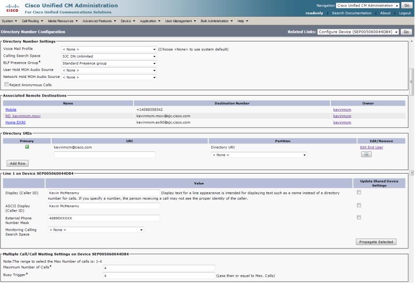 Administering TC Series Endpoints on UC Manager Configuring the line on the endpoint Directory Number Page Voicemail and Message Waiting Indication (MWI) (on E20 and TC Series) Unified Mobility /