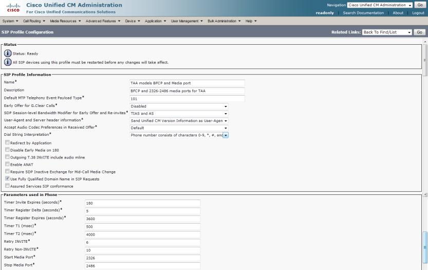 Administering TC Series Endpoints on UC Manager Configuring SIP Profiles SIP Profile Page Use the provided Standard SIP Profile for TelePresence Endpoints profile, or copy it and create your own