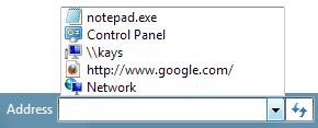 Click on a shortcut to launch that particular programme or dialogue box. The entry for "notepad.exe" in the image above is there because we typed it in the Address bar.