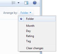 Arrange By options Another way to sort you images is via the "Arrange by" dropdown list.