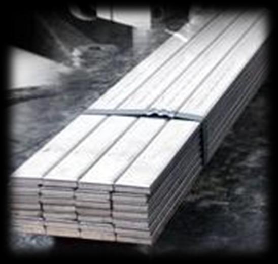Bevelled flat bar: cut from sheet, raised and deburred (from 10mm to 250mm width and from 3mm to 20mm thickness) Non-bevelled flat bar: cut from sheet,