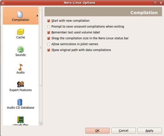 Configuration Options 11 Configuration Options You can define options for working with Nero Linux Express in the Options window.