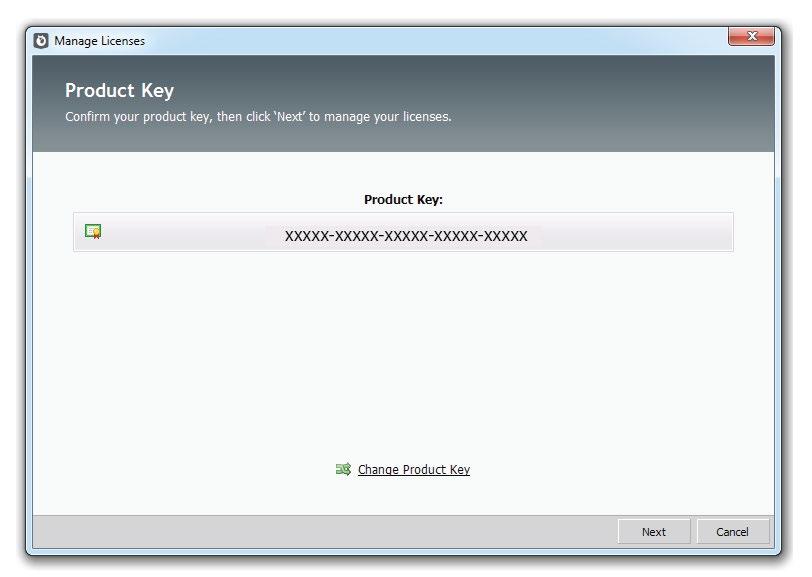 Activating Licenses 5. Confirm the product key entered. If it appears incorrect, click the Change Product Key link and return to the previous step.