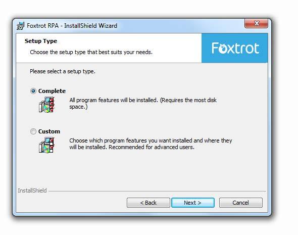 deploying foxtrot 5. Select a Setup Type.
