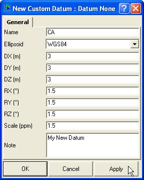 About Grid->Ground Parameters enter the Scale by which to adjust the ellipsoid (the default value is zero) enter any identifying notes for the datum NOTICE X Y Z WGS 84 The shifts, rotations and