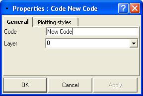 Editing Codes 2. Edit the Code s general properties (code name and layer). 3. Edit the Code s plotting styles for line and points. 4. Click Ok to save. Figure 6-36.