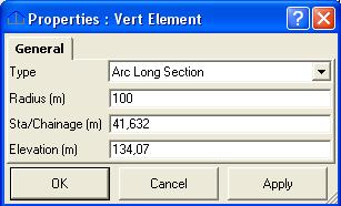 2. Edit the type of the alignment (Parabola Long Section and Arc Long Section),