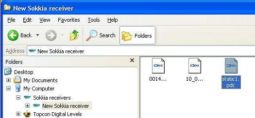 Importing Data Files From a TPS Device 3. After discovering devices, click the receiver s icon. 4. Select and copy, or select and drag-and-drop, the desired files to a directory on the computer.