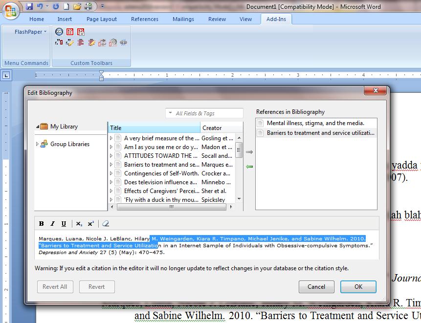 Zotero automatically inserts a bibliography of all the items you have cited.
