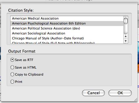 Choose output style All basic citation styles included; many more available for download RTF = for word