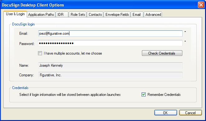 Configuring DocuSign Desktop Clientglobal options From DocuSign Desktop Client: 1 Select Tools > Options. The Options dialog box appears with the User & Login tab.