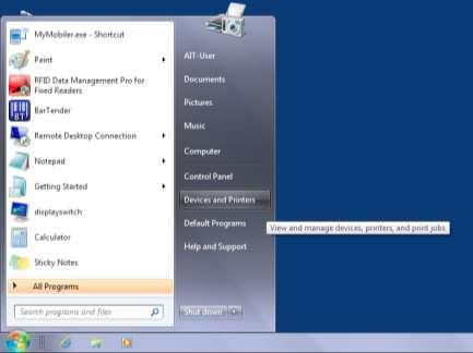 (15) Click Devices and Printers in Start Menu