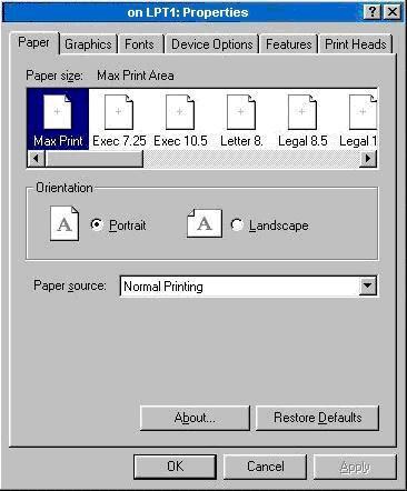 SECTION 3 OPERATING THE PRINTER Windows 98: When the properties window opens, you are presented with several tabs.