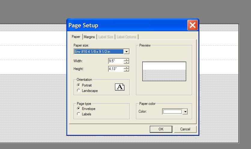 SECTION 3 OPERATING THE PRINTER 3. Click on File then Page Setup. Select or input your page size then click on OK. IMPORTANT! Make sure Orientation is set to Portrait and Page Type is set to Envelope.