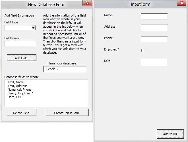 Figure 3 Once the inputform is completely created, the newdbform is unloaded.