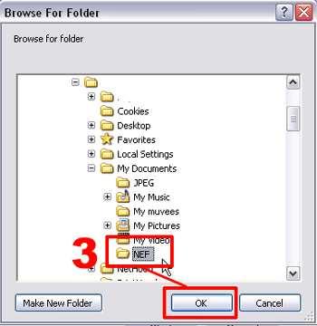 5) Select "JPG" from the "Select File" format pulldown menu. 6) Choose "Select folder" in the "Destination" area.
