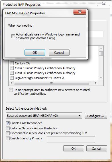11. From the Select Authentication Method menu, select Secured password (EAP-MSCHAP v2).