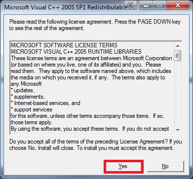 6. Microsoft Visual C++ 2005 SP1 is required to install, tick the box