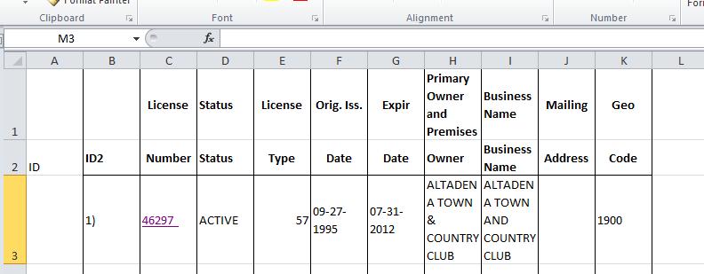 5. Select the Active Retail Licenses (On-Sale and Off-Sale) 6. Click Continue 7. A table will appear in the window. This is your data. 8.