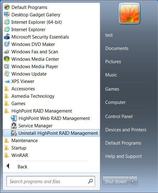 Uninstall the Web RAID Management Software 1.